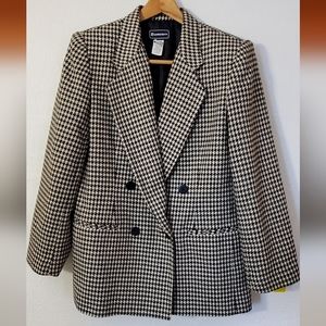 Medium Vintage 90's Black & Off-White Houndstooth Double Breasted Jacket Blazer